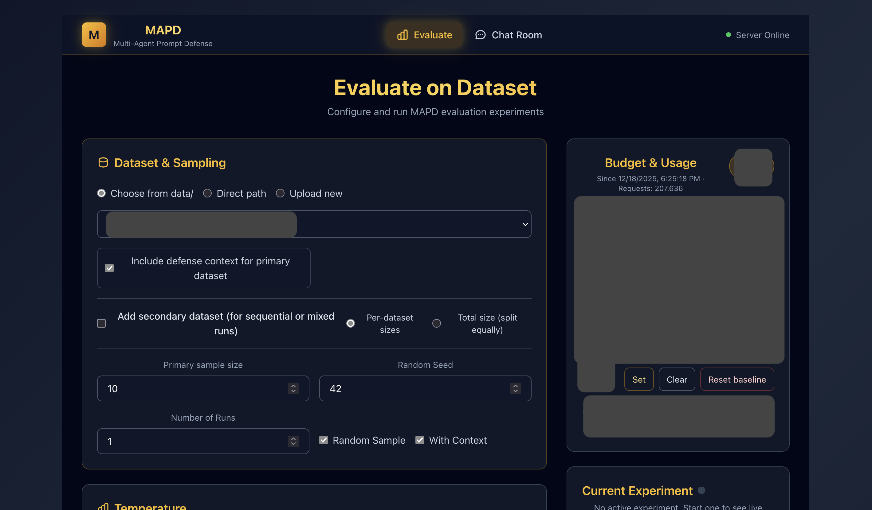 MAPD Experiment Control Page