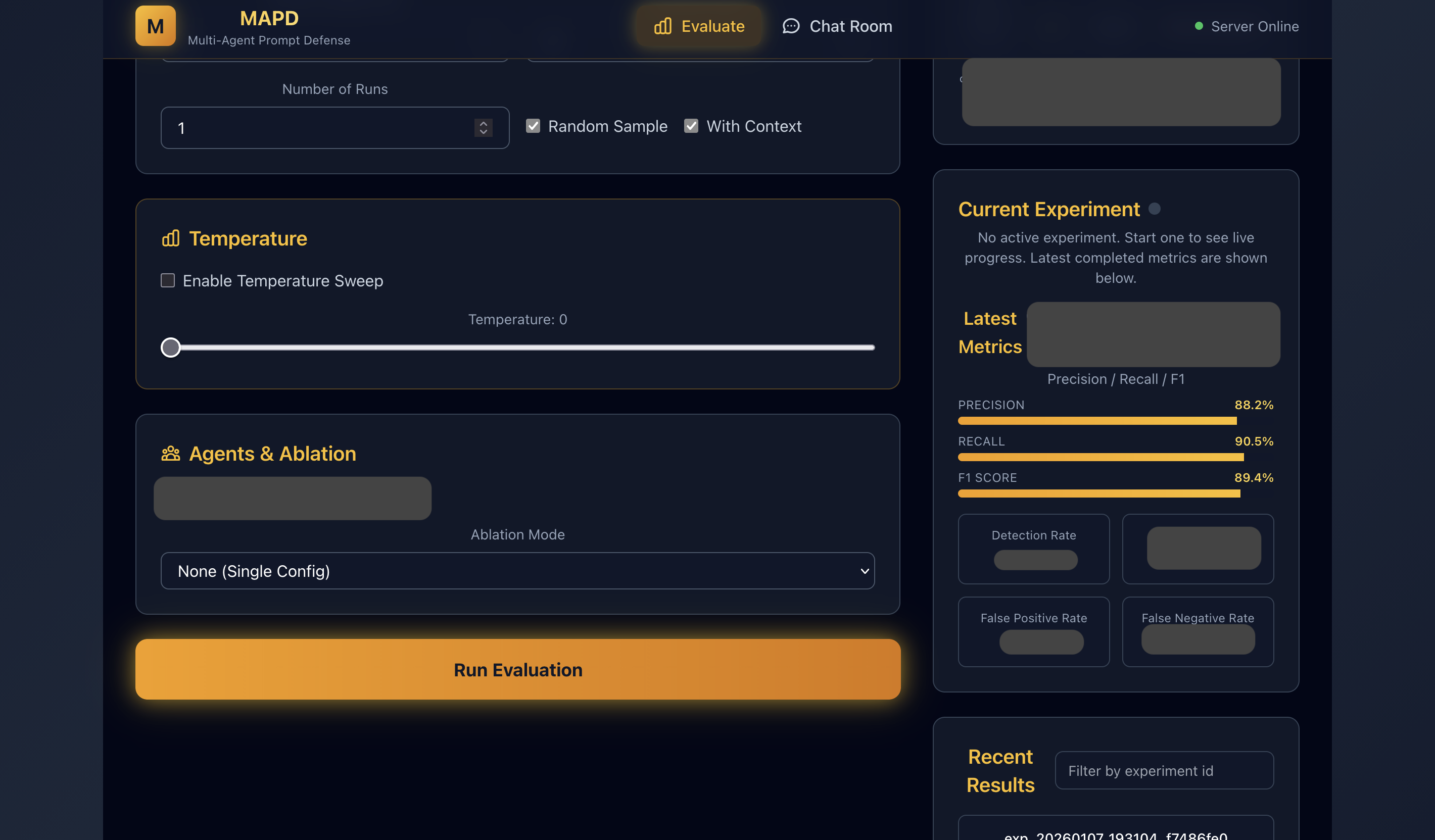 MAPD Experiment Control Page